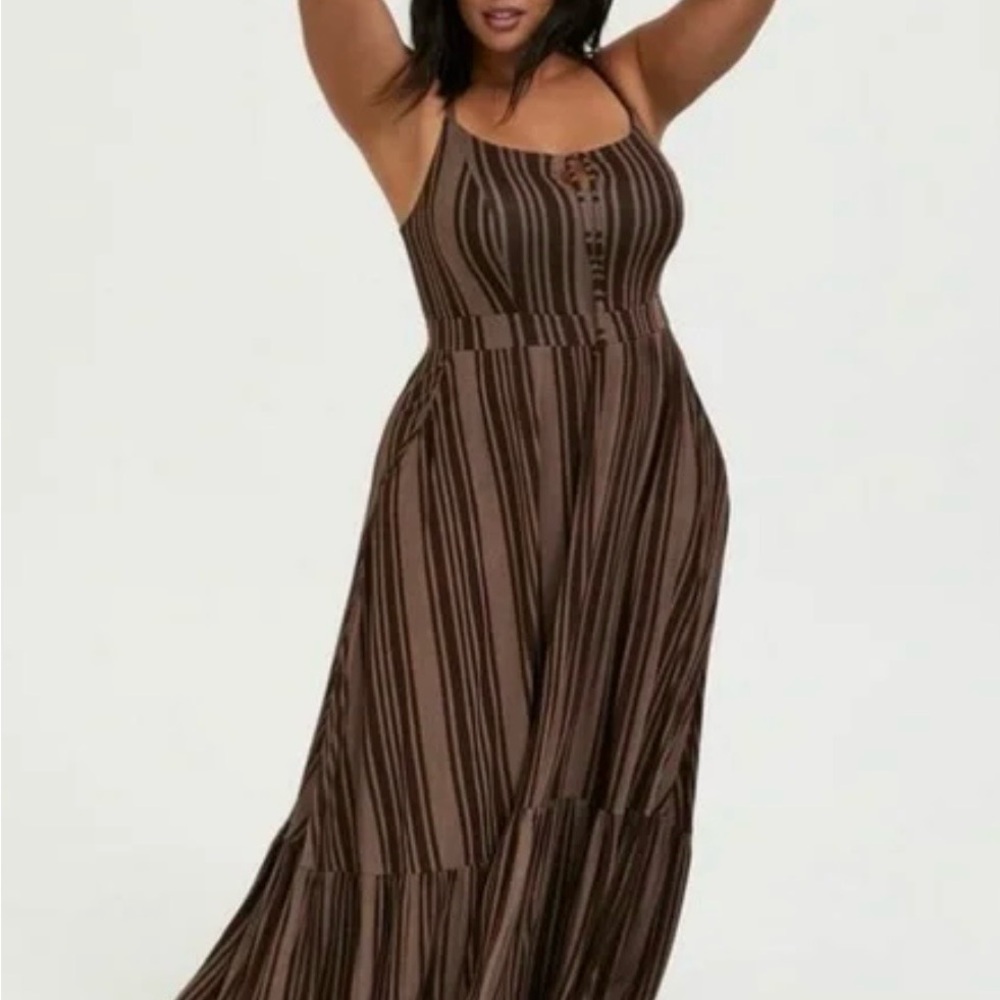 Striped Brown Maxi Jersey Dress
